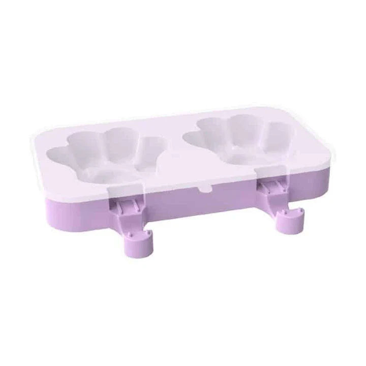 Purple silicone popsicle mould with stainless steel sticks, perfect for creating homemade frozen treats with a British flair