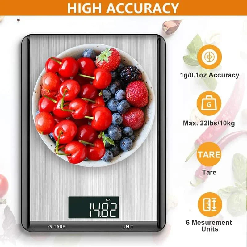 Premium stainless steel digital kitchen scale with large display for precise cooking and baking measurements