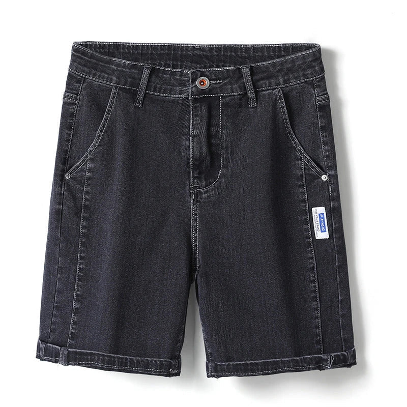Premium straight-leg capri trousers in black, grey, blue grey, and light blue colours, featuring an elastic waistband and a durable, wrinkle-resistant fabric blend.