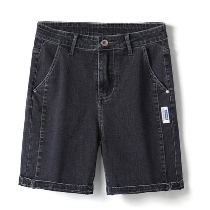 Premium straight-leg capri trousers in black, grey, blue grey, and light blue colours, featuring an elastic waistband and a durable, wrinkle-resistant fabric blend.