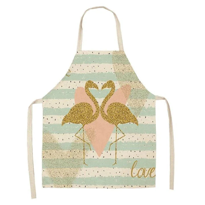 Flamingo Print Apron with Adjustable Neck Strap and Waist Ties, Made of Cotton and Linen Blend