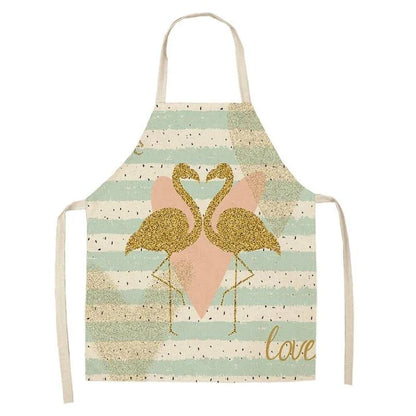 Flamingo Print Apron with Adjustable Neck Strap and Waist Ties, Made of Cotton and Linen Blend