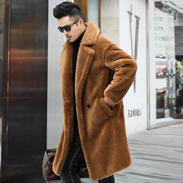 Premium British cashmere fur coat with tailored silhouette and stylish fur trim for exceptional winter warmth and elegance