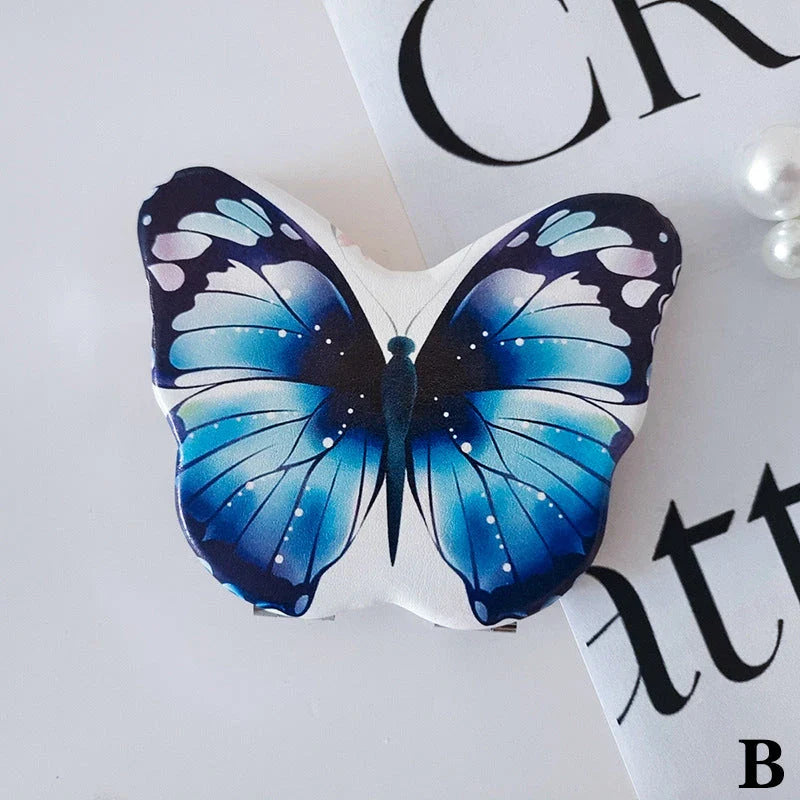 Elegant foldable butterfly makeup mirror with premium PU leather and tempered glass construction