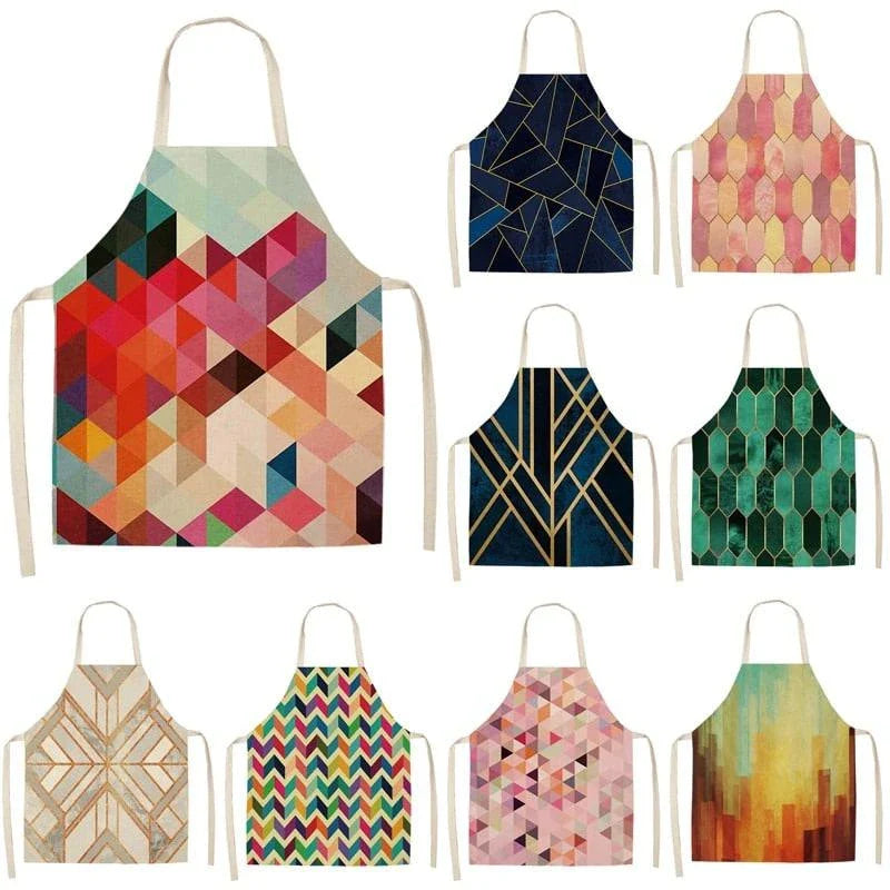 Geometric printed kitchen apron in a stylish design for discerning home chefs in the UK