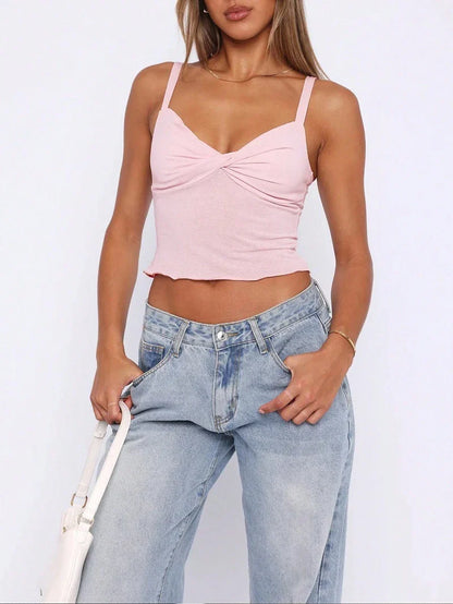 A versatile v-neck camisole top in a modern Y2K style, perfect for summer wear in the UK.