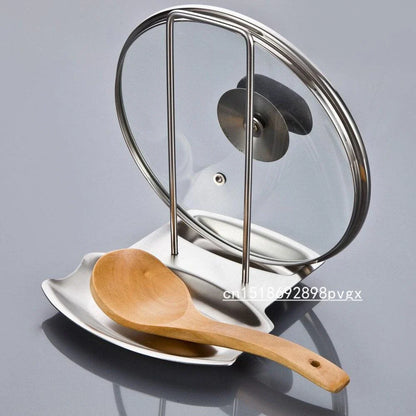 Premium stainless steel cooking utensils and pan lid rack for organised and elegant kitchen storage