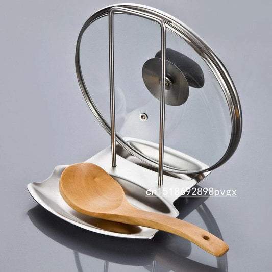 Premium stainless steel cooking utensils and pan lid rack for organised and elegant kitchen storage