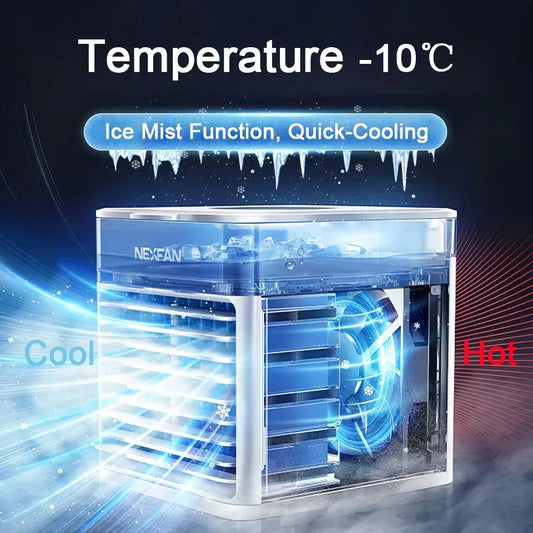 Portable USB air cooler with humidifier and LED lighting for personal cooling and comfort