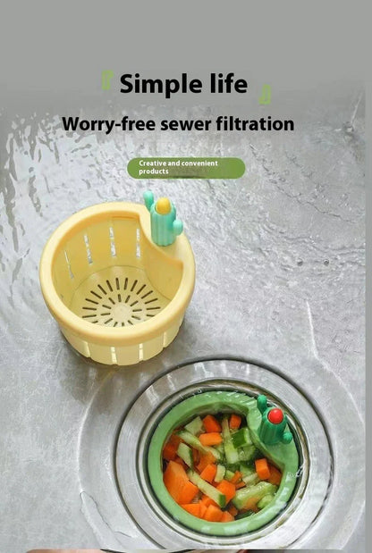 Elegant green cactus-inspired sink filter basket with effective debris trapping capabilities