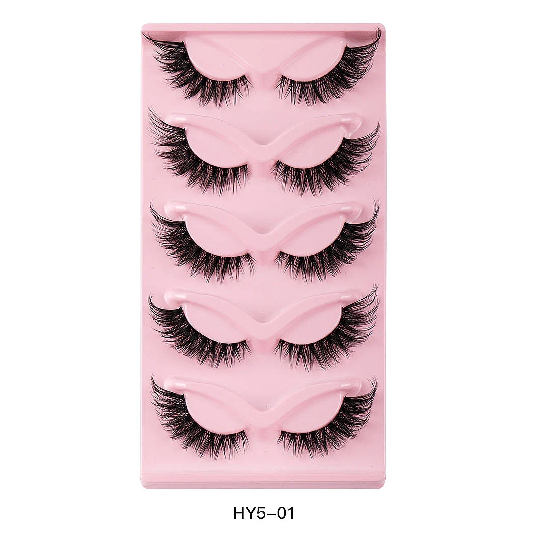 Pair of 3D cat eye and fox eye false eyelashes made from high-quality synthetic fibres for a natural, voluminous look