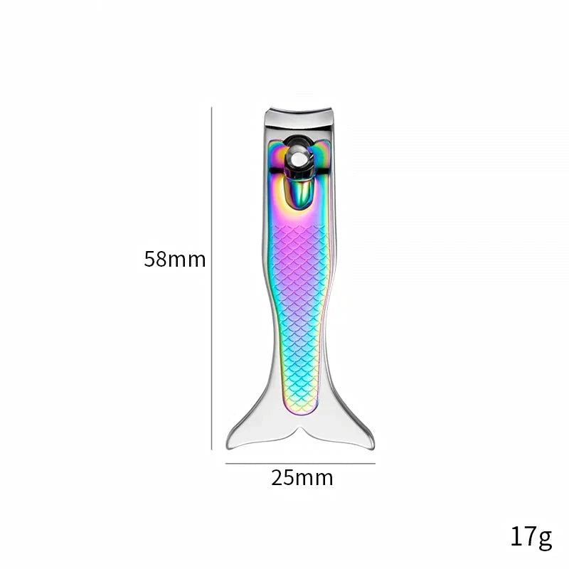 Mermaid-inspired stainless steel nail clipper in vibrant rainbow colours