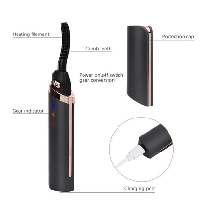 Quick-Heating USB Rechargeable Eyelash Curler with Adjustable Temperature Settings for Long-Lasting, Natural-Looking Curls