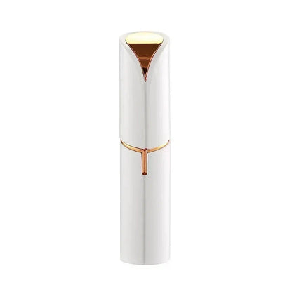 Discreet, lipstick-shaped facial hair remover for women with precision blades and battery-powered operation