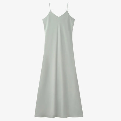 Premium high-stretch ribbed wrap top and flowing matte satin maxi dress set in black, tan, and green colours