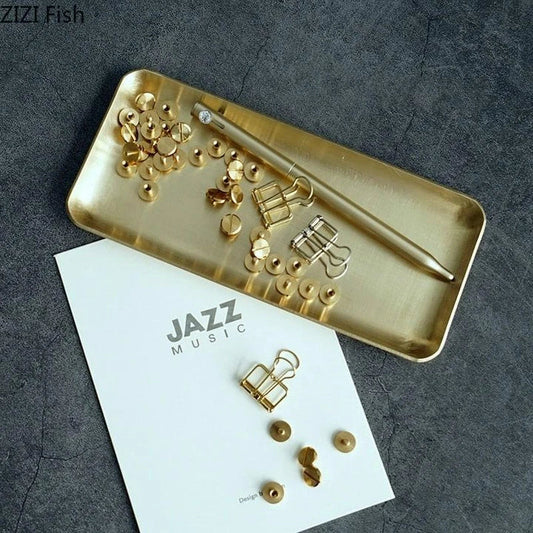 Elegant brushed metal rectangular storage tray with a premium finish and versatile design