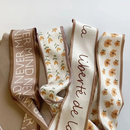 Elegant khaki and nude silk scarf hair band with vintage-inspired design