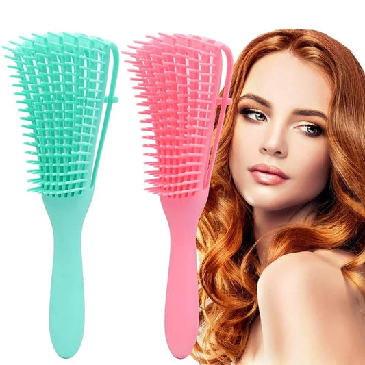 Trendha Compact Detangling Hair Brush with Scalp Massager for Effortless Travel in Green with Small Comb Accessory