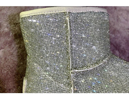 Premium rhinestone-embellished ankle boots for women, featuring a shimmering upper and durable rubber sole for winter wear