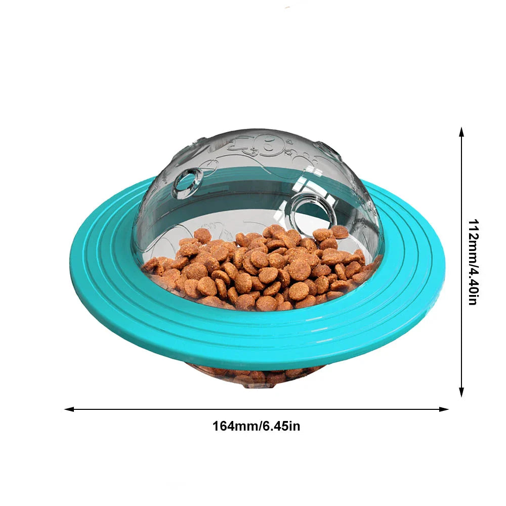 Dog playing with the interactive Dog Planet Treat Toy, a durable and engaging puzzle toy that stimulates a dog's cognitive abilities.