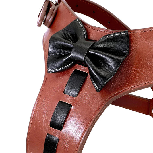 Premium genuine leather dog harness with a charming bowknot accessory, designed for medium to large breed dogs