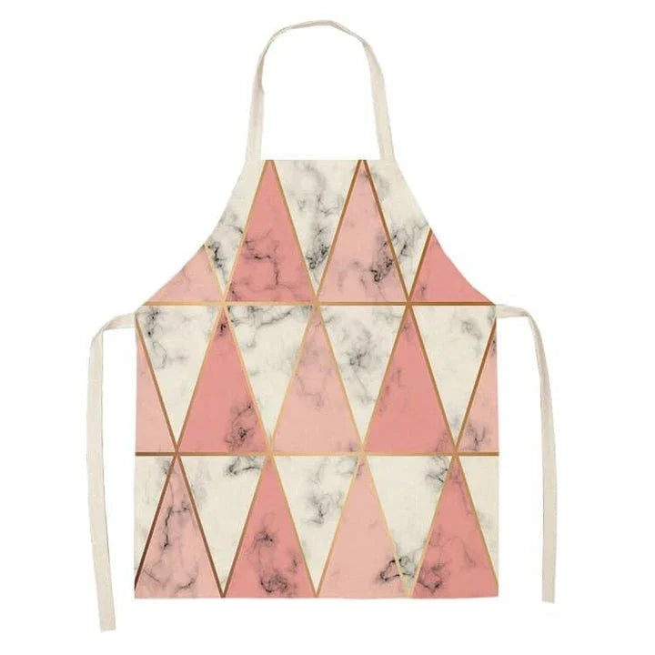 Geometric printed kitchen apron in a stylish design for discerning home chefs in the UK