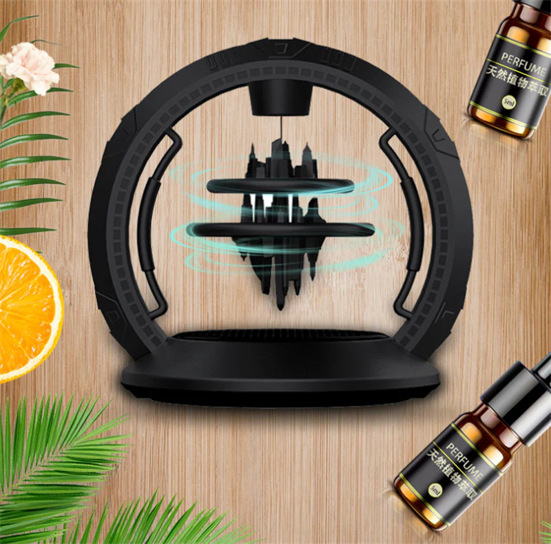 Sophisticated solar-powered car fragrance diffuser with natural plant-based aromatherapy technology
