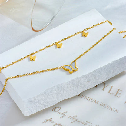 Stainless Steel Butterfly Anklet with Adjustable Chain and Two-Tier Design