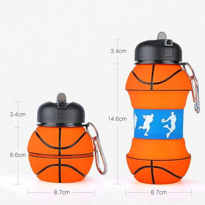 A premium foldable water bottle made of silica gel, suitable for various sports like football, basketball, and tennis