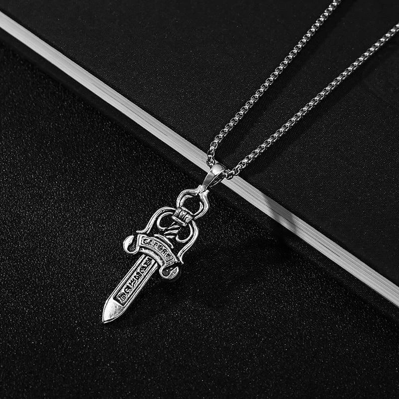 Men's Vintage Cross Sword Punk Pendant Necklace made of premium titanium steel with a sleek silver finish and elegant design