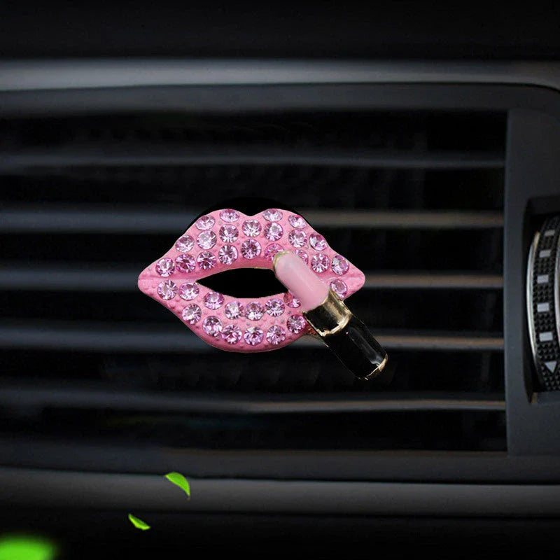 Dazzling diamond-studded lips car air freshener with a stylish rhinestone design and lemon scent