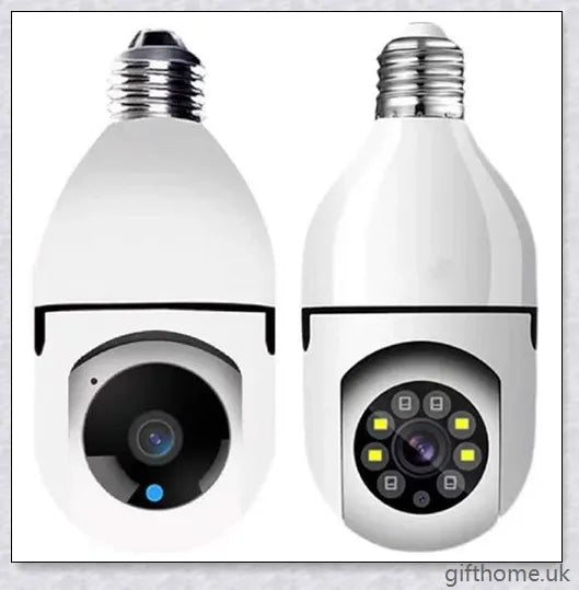 5G Wi-Fi smart home surveillance bulb camera with 360-degree coverage, night vision, and remote monitoring capabilities