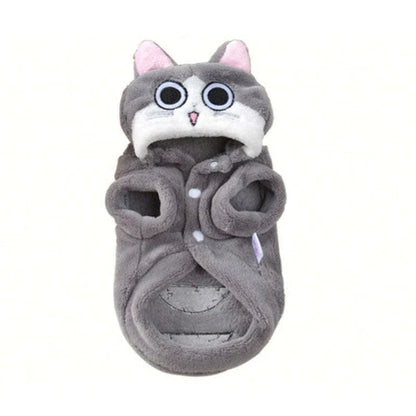 Coral fleece pet clothing for dogs and cats in various sizes, designed to keep pets warm and comfortable during the British winter.