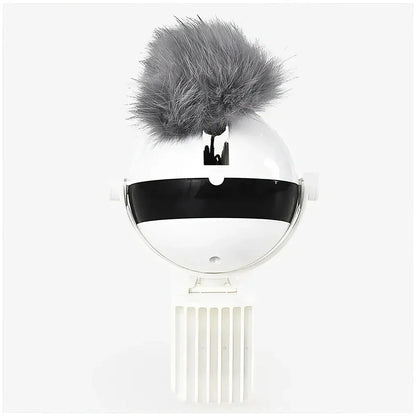 Electric automatic lifting cat ball toy in grey, white, and black colours, designed to captivate and entertain cats with its engaging puzzle features.
