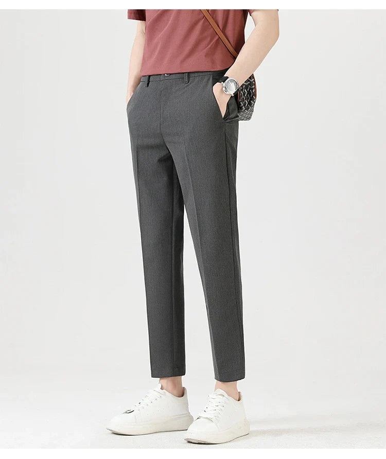 Men's sophisticated stretch trousers with tailored pencil fit, available in a range of classic colours