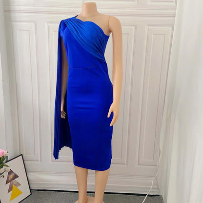 Sophisticated one-shoulder plus size evening dress with an alluring asymmetric neckline and figure-flattering silhouette