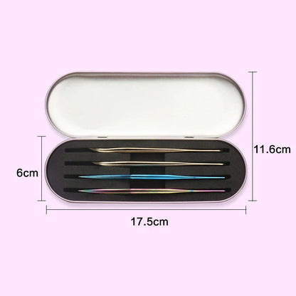 Premium 4-Slot Eyelash Tweezers Storage Box in Silver Colour, Designed to Protect and Organise Eyelash Extension Tools