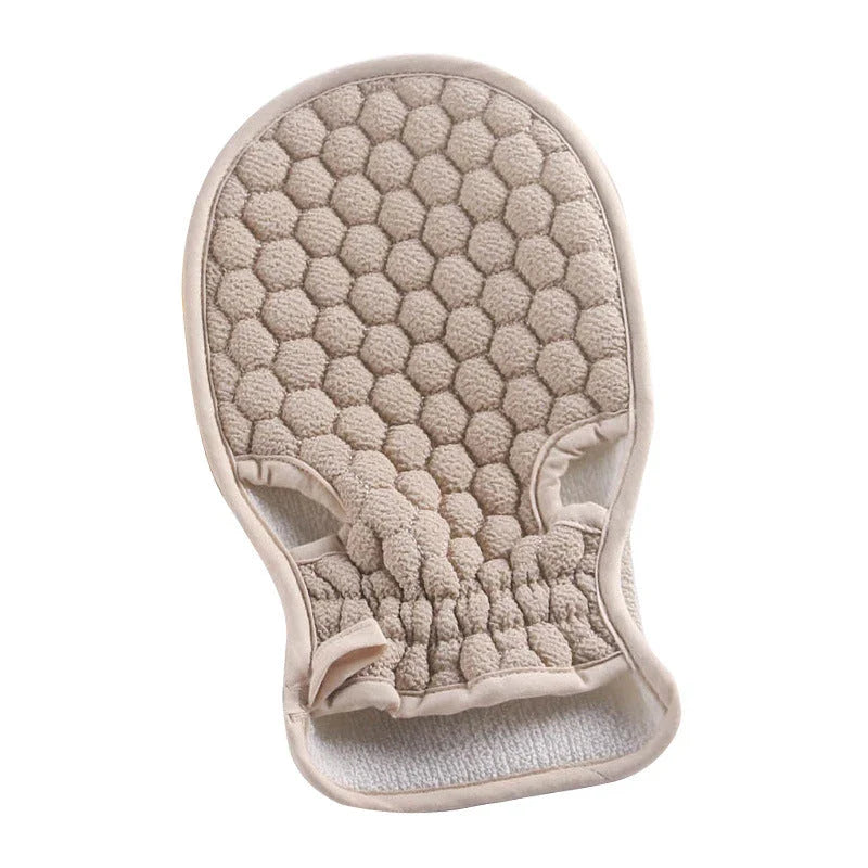 Premium Fingerless Bath Towel Gloves in Beige, featuring a double-sided design for gentle exfoliation and deep cleansing