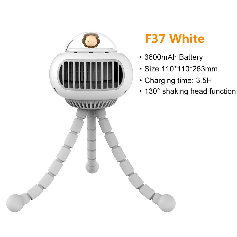 Stylish cartoon portable safe stroller fan with bladeless design and 130-degree automatic rotation for customisable cooling