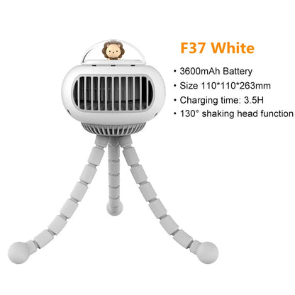 Stylish cartoon portable safe stroller fan with bladeless design and 130-degree automatic rotation for customisable cooling