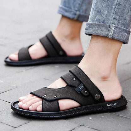 Premium British-made beach sandals with breathable PU upper, non-slip rubber sole, and adjustable buckle closure