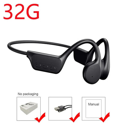 Bone conduction wireless earphones with integrated MP3 player, Bluetooth 5.3, and waterproof IPX8 design