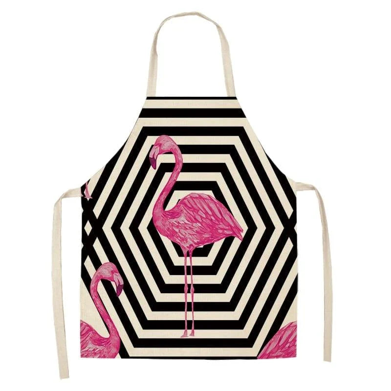 Flamingo Print Apron with Adjustable Neck Strap and Waist Ties, Made of Cotton and Linen Blend