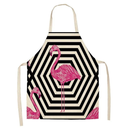 Flamingo Print Apron with Adjustable Neck Strap and Waist Ties, Made of Cotton and Linen Blend