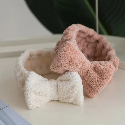 Coral Fleece Bow Headband - Stylish and practical hair accessory with pineapple lattice bow design