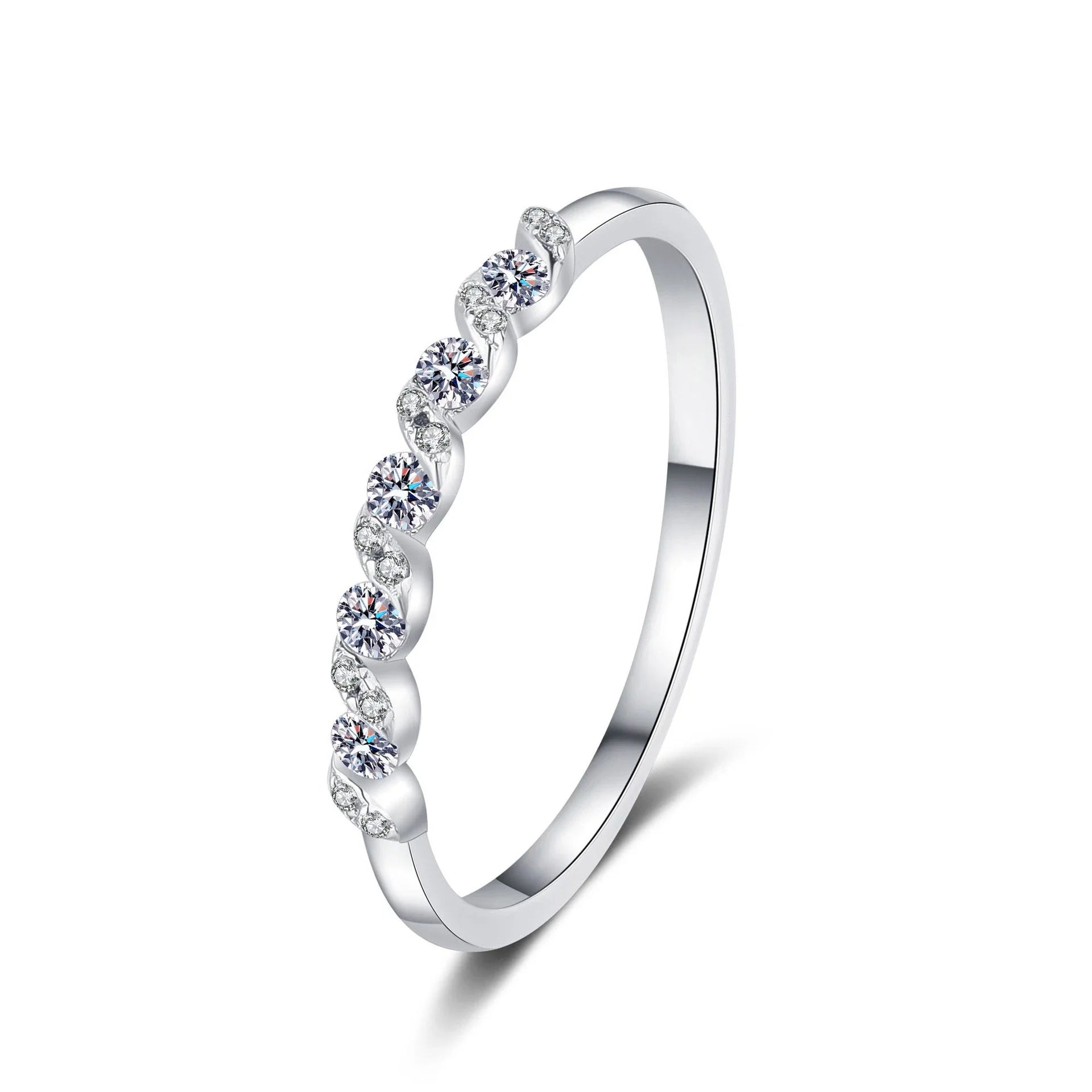 Exquisite Moissanite-Adorned Ripple Fashion Ring in Sterling Silver, Available in a Range of UK Sizes