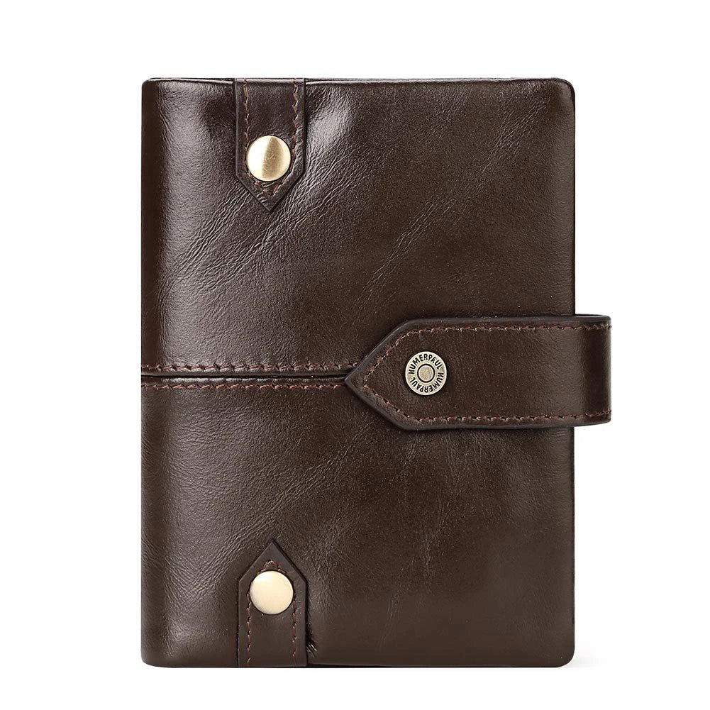 Premium British leather wallet in red, black, and brown colours with a minimalist, sophisticated design