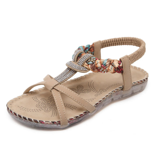Stylish low-top toe sandals with two-layer leather upper, raw rubber sole, and rhinestone embellishments for chic British fashion