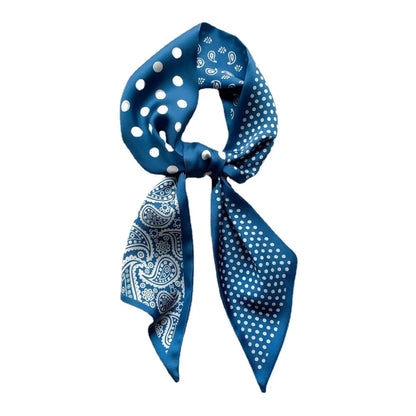 Luxury silk-feel narrow scarf in blue colour, a versatile fashion accessory for the modern British woman