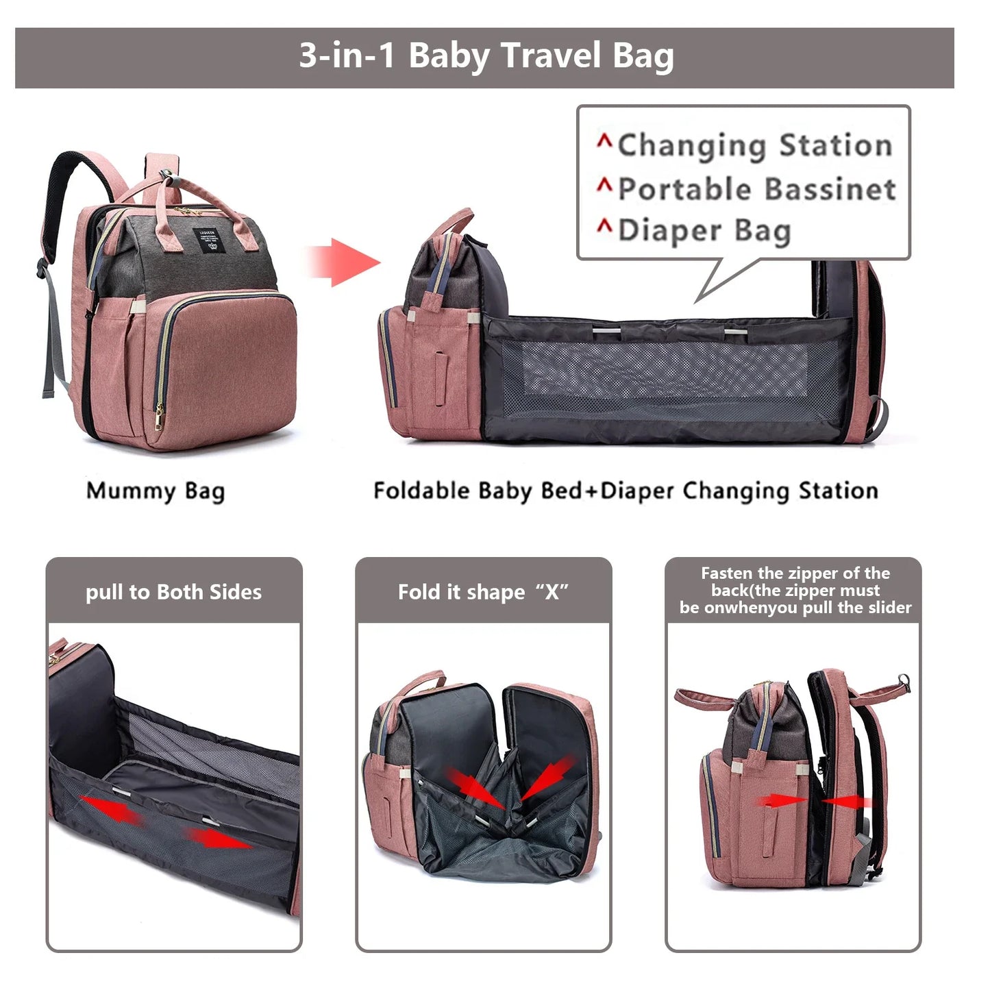 Premium Oxford cloth Mother and Baby Backpack with spacious storage, organisation pouches, and comfortable padded straps for hands-free carrying